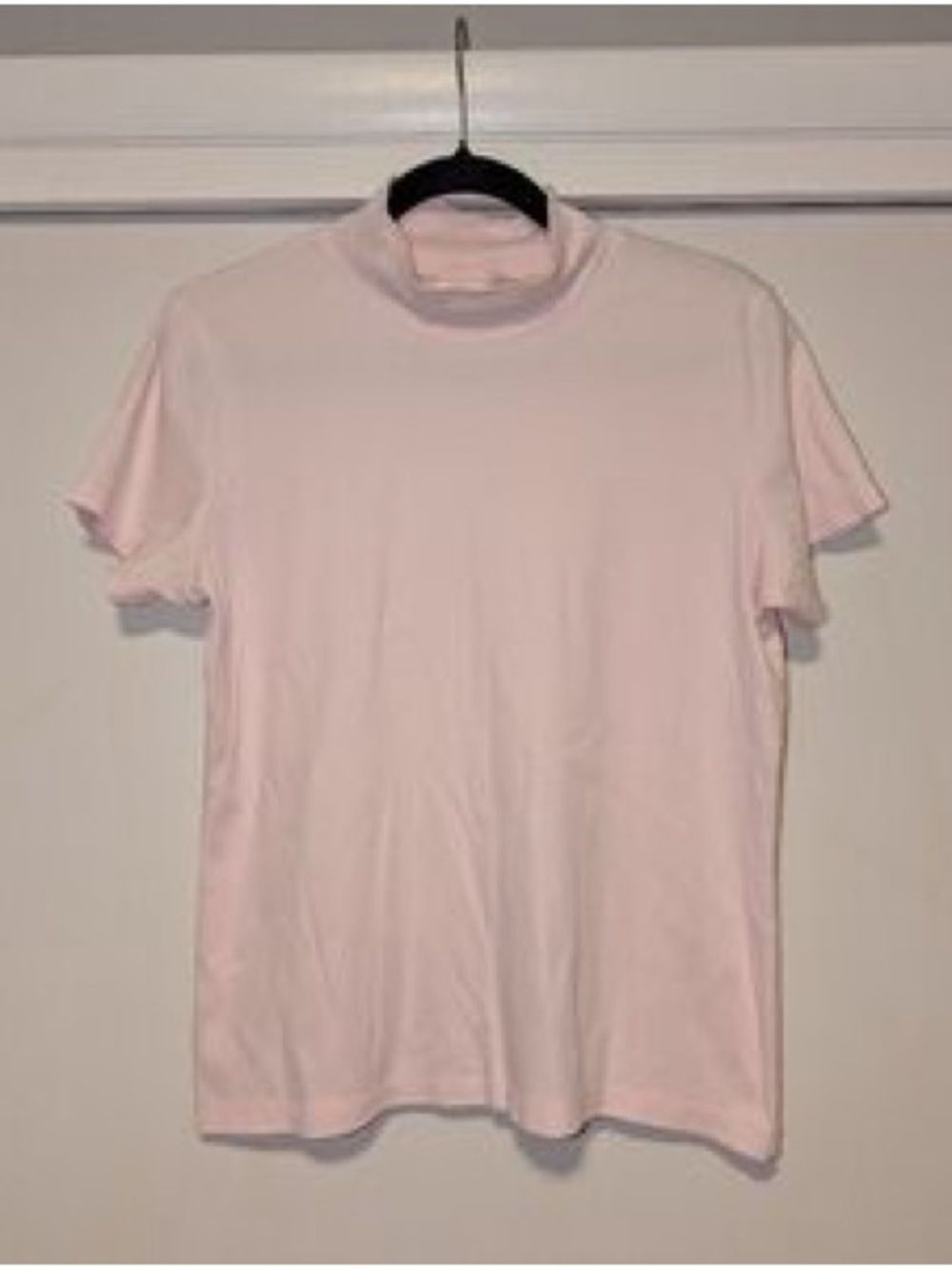 LL Bean Mock Neck short Sleeve Top Womens Size S Pink Cotton Pullover Shirt
